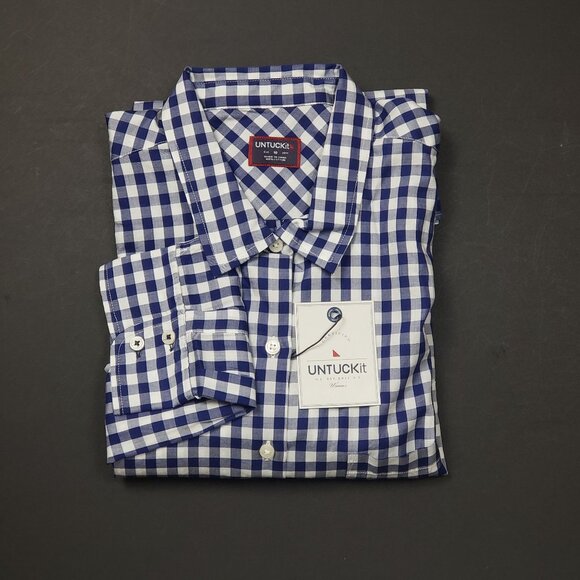Untuckit Women's Belleza Checkered Shirt Cotton Blue & White Gingham — Pick Size - Picture 11 of 11